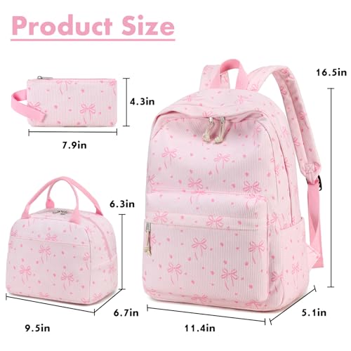 Bluboon School Backpack Set Girls Womens Laptop Bookbag Casual Daypack Fits 15 inch Laptop with Lunch Tote Bag and Pencil Bag - color: Pink Bow 219