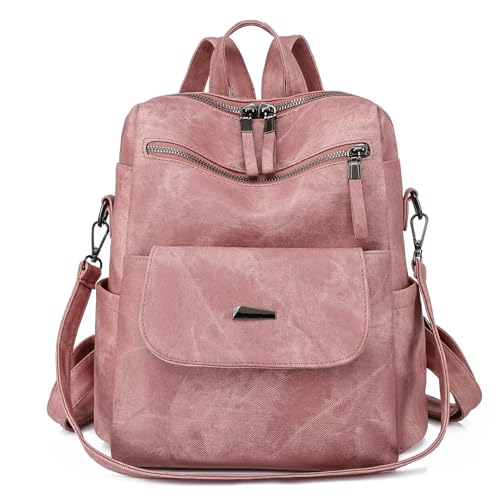 WYFJNX PU Leather Backpack Purse for Women Fashion Multipurpose Design Handbag Ladies Shoulder Bags Travel Backpack Pink - color: Pink