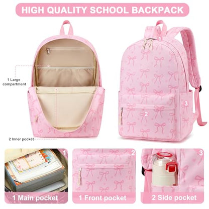 LOIDOU Girls Backpack for Kids Cute School Bookbag - color: Bow Tie Pink, size: L-17"
