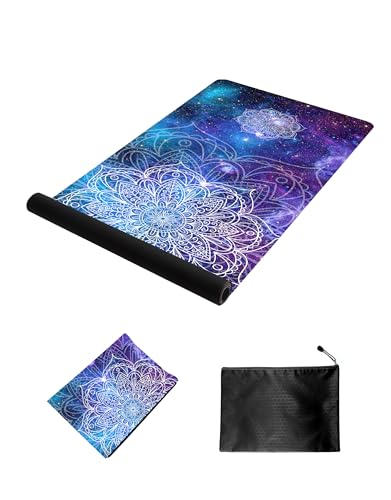 nuveti Printed Travel Yoga Mat-1/16 Inch Thick Non Slip Fitness Workout Mat with Carrying Bag, Foldable Lightweight Suede & Natural Rubber Yoga Mat for Yoga Pilates and Fitness 72" L x 24" W x 1.5mm - color: JingMo
