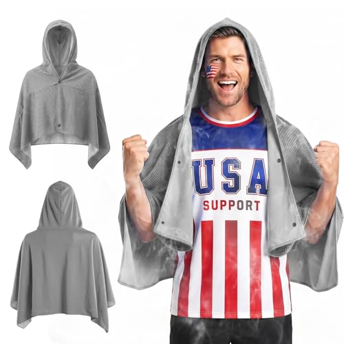 Cooling Hooded Beach Towel Cloak for Men Women - Double Layer PVA Fabric Cool Towel Cape, Instant Cooling Soft Ice Towelfor Beach Yoga Camping (Gray) - color: Gray