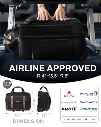 Rolling Laptop Bag, Briefcase for Men and Women, 16 Inch Computer Bag with Wheels Underseat Carry on Luggage, Laptop Briefcase Case for Work, Travel, College Teacher, Mobile Office Bag, Brown - color: Brown