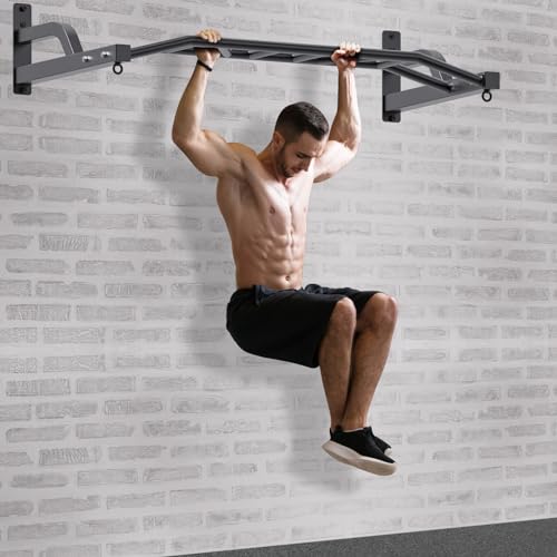 SELEWARE 48'' Heavy Duty Pull Up Bar Wall Mount Multi-function Chin up Bar with Home Gym Cable Pulley System LAT Pulldown Workout Attachments Heavy Bag Hanger - color: B. Black Pull Up Bar with Hangers