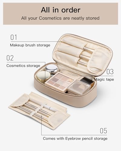 VLANDO Travel Makeup Bag,Small Makeup Bag for Women,Gifts for Women Girls, Makeup Pouch Purse Travel Essentials Toiletries-Toffee - color: 01-Toffee