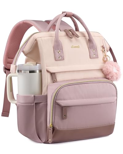 LOVEVOOK Laptop Backpack for Women, 15.6 Inch Work Business Backpacks Purse With Large Capacity, Waterproof Nurse Bag College Bookbag for School, Waterproof Casual Daypack for Travel - color: Dark-pink-light, size: 15.6 INCH