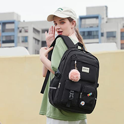 abshoo Big Student Laptop Backpack For College Women Middle High School Teen Girls Bookbag Travel Daypack (Black) | For College - color: Black