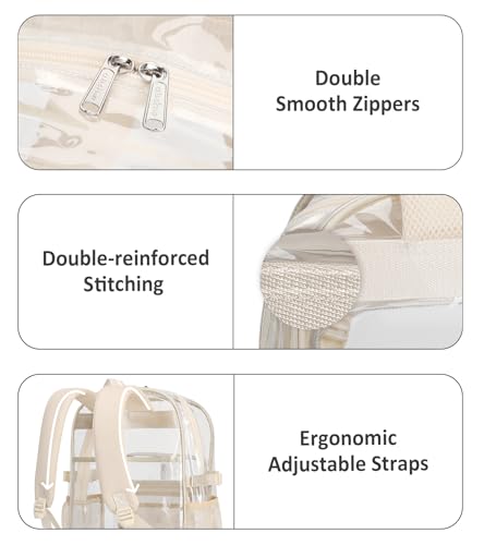 abshoo Big Heavy Duty Clear Backpack for School Girls Boys Transparent Bookbag for Middle High School (Beige) - color: Beige