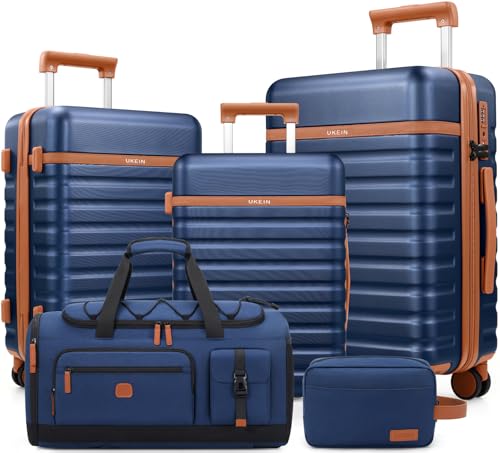 UKEIN Luggage Sets 5 Piece, Carry On Luggage 20In With Spinner Wheels, Hardside Suitcase Set with TSA Lock,Durable Large Suitcase With Travel Backpack for Men-20/24/28in (Blue, 5 piece set) - color: Blue, size: 5 piece set