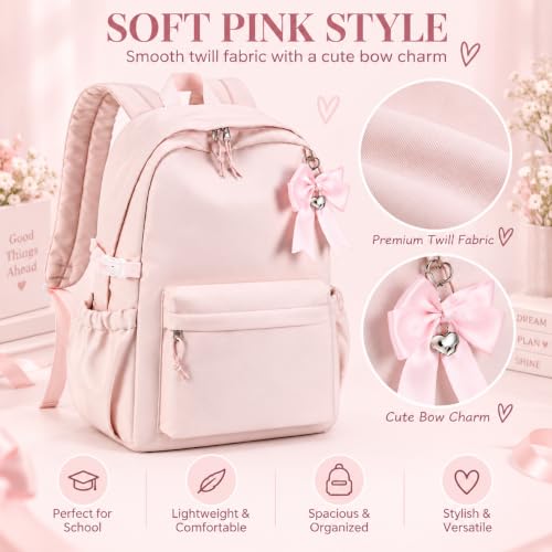 LOIDOU Girls Backpack for Kids Cute School Bookbag - color: Flesh Pink, size: L-17"