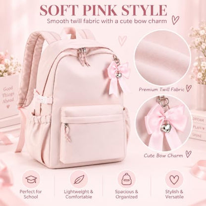 LOIDOU Girls Backpack for Kids Cute School Bookbag - color: Flesh Pink, size: L-17"