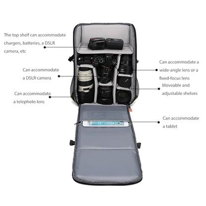 Asixxsix Outdoor Camera Backpack, Bag Professional for DSLR Mirrorless Camera Water Proof, Large Capacity Removable bag with Seven Removable Dividers and Several Pockets for Outdoor