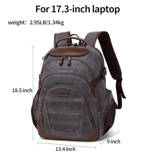 Travel Laptop Backpack 17.3 inch XL Computer Backpack for Men Waxed Canvas College Daypack Business Backpack Black Gray - color: Black Gray