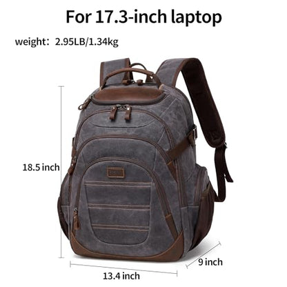 Travel Laptop Backpack 17.3 inch XL Computer Backpack for Men Waxed Canvas College Daypack Business Backpack Black Gray - color: Black Gray