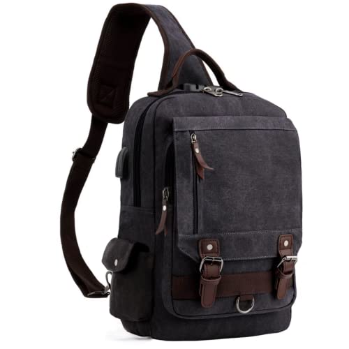 Leaper Retro Canvas Messenger Bag — Unisex Crossbody Shoulder Sling Bag for Travel, Work & Daily Use - color: Black 3, size: XXL-Large