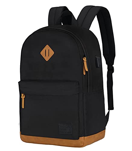 Large Travel Laptop Backpack with USB Charging Port for Men and Women, Classic School Backpack for Boys and Girls, Work Bag(18Inches/Black) - color: Full Black, size: 18 Inch