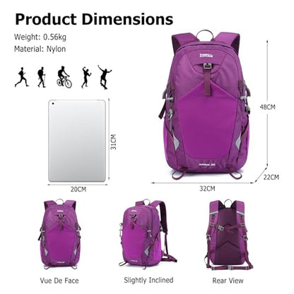 35L Hiking Backpack Waterproof Rucksack Large Lightweight Daypack with Reflective Strip Durable Nylon Backpack for Women Men Camping Climbing Travel Outdoor Sports Purple - color: Purple