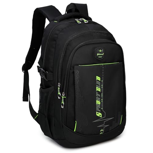 goldwheat School Backpack For Teen Boys, Lightweight Water-Resistant Boys Bookbag With Computer Compartment Fits 15.6" Laptop - color: Black-green
