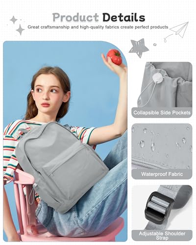 BJLFS Small Backpack for School Girls Kids Women, Grey Waterproof Bookbag Cute High School Back Pack for Men Teen Boys, Lightweight Travel College Backpack Mochilas Escolares para Daypack Rucksack - color: Light Grey