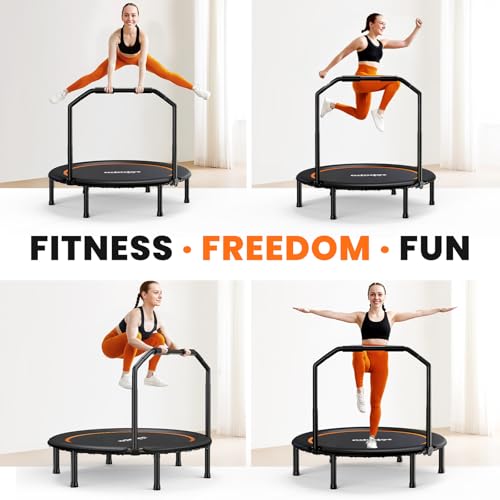 Zupapa 48" Foldable Rebounder, 550LBS Fitness Trampoline with Durable Bungees, Adjustable Handl, Stable & Quiet Exercise Rebounder for Adults, Great Mini Trampoline for Indoor/Garden Workout
