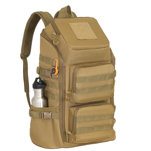 kokkoya 40l Slim Tactical Backpack with Laptop Compartment Molle System Webbing Lightweight Bag for Men Travel Hiking Camping Everyday Carry 17 inch Laptop Khaki - color: Khaki