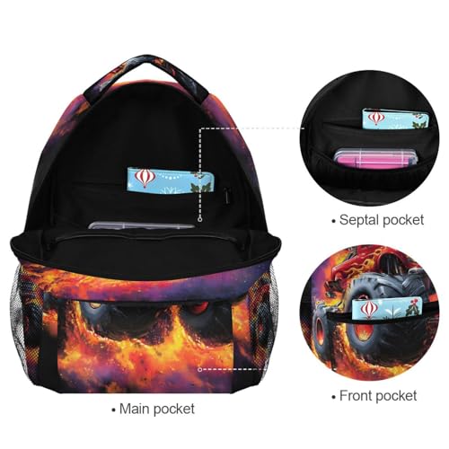 susiyo Red Monster Truck School Backpack Bookbag Lightweight College Back Pack Travel Camping Casual Daypack for Teens Girls Boys Women Men - color: Truck With Flames