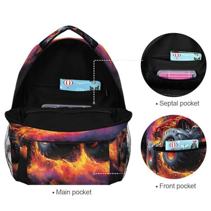 susiyo Red Monster Truck School Backpack Bookbag Lightweight College Back Pack Travel Camping Casual Daypack for Teens Girls Boys Women Men - color: Truck With Flames