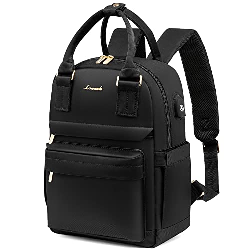LOVEVOOK Mini Backpack for Women Stylish Waterproof Backpack Purse with USB Port, Cute Bookbag for College School Travel - color: Black, size: 13.3 Inch