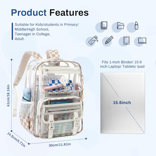 Sisipoet Clear Backpack for School, PVC Clear Bookbag Heavy Duty Transparent Backpack for Stadium Events See Through Bag - color: Khaki Plain
