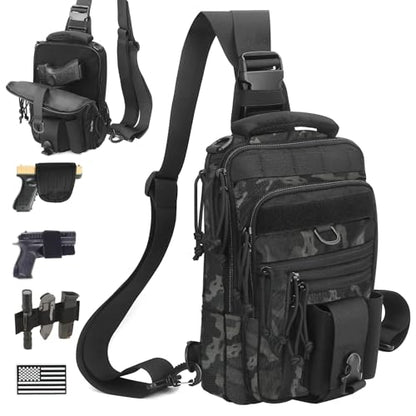 DegeTMVe Dual Pistol Holster Chest Bag Concealed Carry Sling Crossbody Tactical Gun Convertible Backpack Shooting Hunting - color: Black ACU