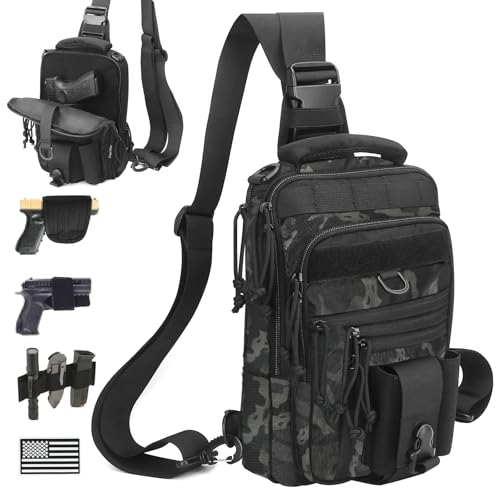 DegeTMVe Dual Pistol Holster Chest Bag Concealed Carry Sling Crossbody Tactical Gun Convertible Backpack Shooting Hunting - color: Black ACU