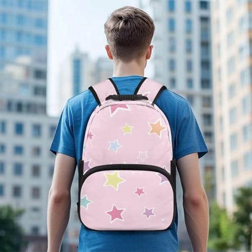 Lightweight 17 Inch Laptop Backpack for High School & College Students - Minimalist Star Print Pink Durable School Bookbag with Adjustable Padded Shoulder Straps & Water Bottle Pocket - color: Minimalist Star Print Pink