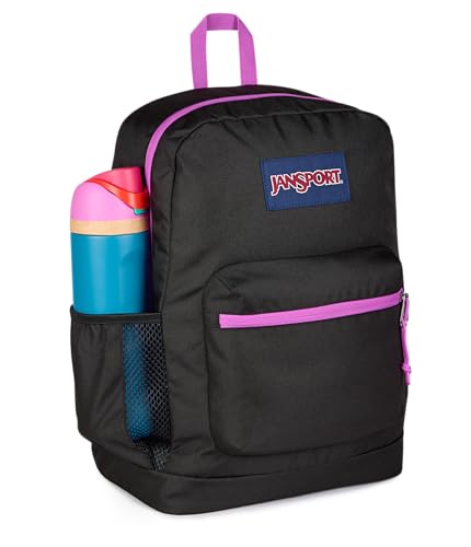 JanSport Cross Town Plus Backpack - Large Main Compartment, Side Water Bottle Pocket, 15-Inch Padded Laptop Sleeve - Color Blocked - Black - color: Color Blocked Black/Digital Fuchsia/D