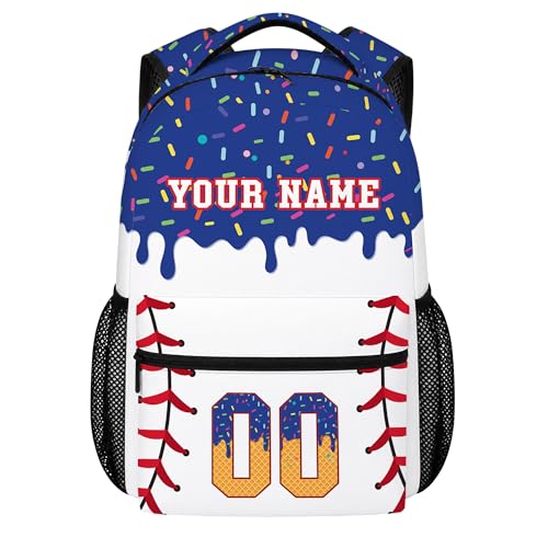 Personalized Baseball Drip Backpack, Blue Ice Cream Print Travel Bag, Multi Pocket Everyday Backpack (#4) - color: #4