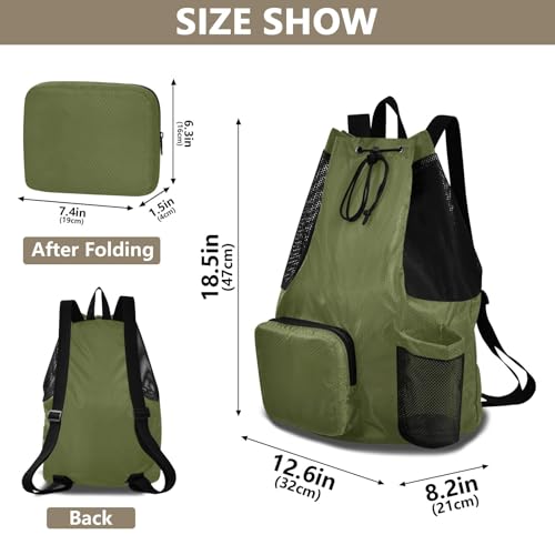 ODAWA Army Green Drawstring Beach Bag for Workout Drawstring Backpacks with Water Bottle Pocket - color: Army Green
