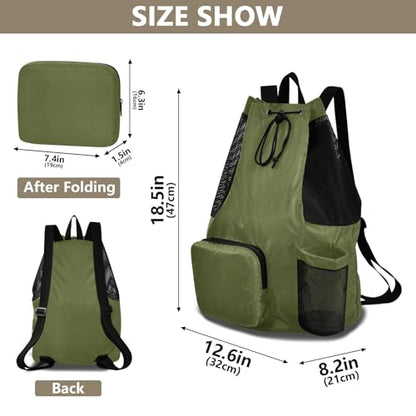 ODAWA Army Green Drawstring Beach Bag for Workout Drawstring Backpacks with Water Bottle Pocket - color: Army Green