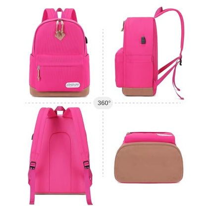 abshoo Large Capacity Backpack For School Teen Gilrs Middle High School Bookbag College Travel Daypack (Hot Pink) - color: Hot Pink