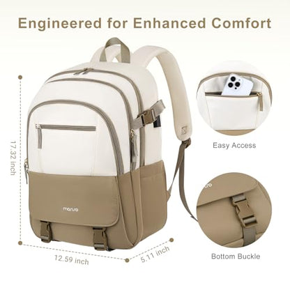 MOSISO Laptop Backpack for Women Men, 15.6 inch Computer Backpack Travel Hiking, Anti Theft Lightweight Backpacks, Personal Item Bag for Commute Weekender College Work Business, Beige&Khaki