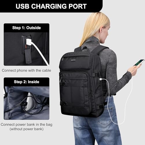 PIJUSHI Travel Backpack for Women Men Flight Aprroved Carry on Bag Large Casual Luggage Backpack Fit 16 inch Laptop(PE050 Black) - color: Black