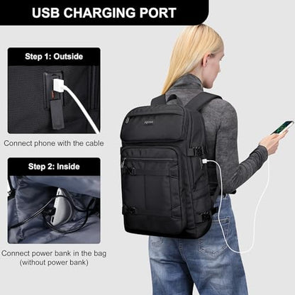 PIJUSHI Travel Backpack for Women Men Flight Aprroved Carry on Bag Large Casual Luggage Backpack Fit 16 inch Laptop(PE050 Black) - color: Black