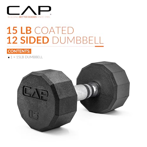 CAP Barbell Coated Hex Dumbbell Weight - Single | 10-120 lbs | Multiple Options - size: 15 lb, style: 12-Sided - Chrome Handle