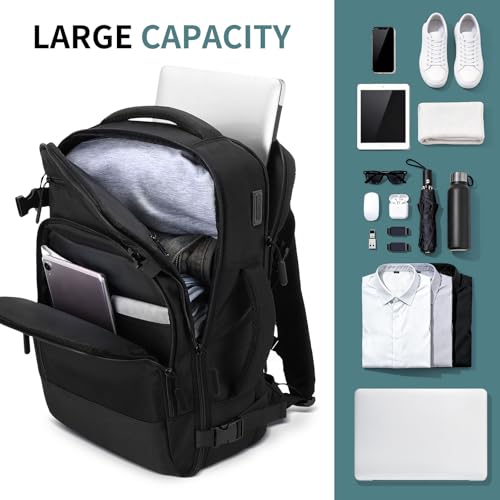 Travel Backpack, TSA Friendly Flight Approved Carry on Backpack with Laptop Compartment for Men Women, Weekender Bag Personal Item Backpack 30L, Black - color: Black