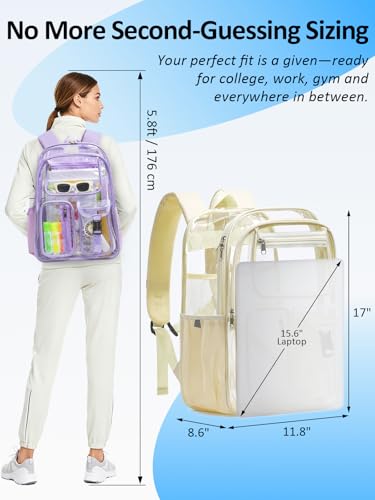 Double-Layer Clear Backpack Heavy Duty, 17 Inch Large Clear Bookbag, Transparent See Through Backpack For School, Work, College, Travel, Sport- Beige - color: 1# Beige, style: Pro Series (Double Layer)