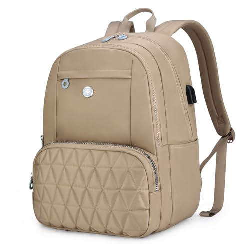 Swissdigital Design Backpack for Women, 15.6 inch Laptop College Khaki Medium Simple Modern Backpacks for School with USB Charging Port for Womens Girls | SD1711-75 - color: Khaki