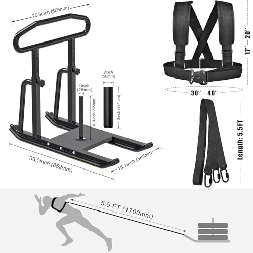 Dolibest Weight Sled, Fitness Sled, Workout Sled for Fitness Strength Training and Speed Improvement, Push-Pull Prowler Training, Suitable for 1-2" Weight Plates, Black - color: Black Height-adjustable Push-Pull Sled