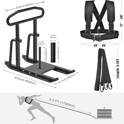 Dolibest Weight Sled, Fitness Sled, Workout Sled for Fitness Strength Training and Speed Improvement, Push-Pull Prowler Training, Suitable for 1-2" Weight Plates, Black - color: Black Height-adjustable Push-Pull Sled