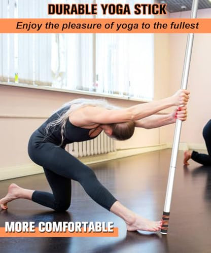5ft Yoga Stick – Heavy-Duty Steel Adjustable Stretching Bar for Mobility, Flexibility & Balance. Multi-Functional Fitness Pole with 4 Steel Rods & Comfort Foam Grips - color: White