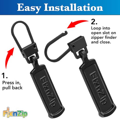 FixNZip Medium to Large Black Zipper Pull Replacements (4-Pack) | Universal Clip-On Pull Tabs for Zipper Repair, Sliders & Luggage, Jackets, Backpacks, Tents, Sleeping Bags & Outdoor Gear - color: Black