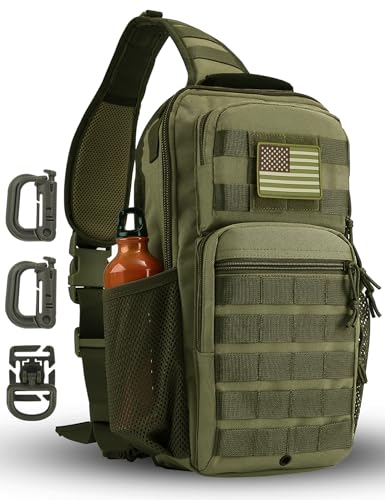 Rover Sling Pack Tactical Shoulder Sling Bag Backpack with Bottle Holder Crossbody Chest Bag, Olive - color: Olive