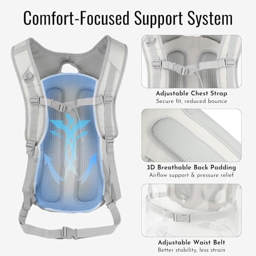 Zavothy 20L Multipurpose Hiking Backpack with 3L Water Bladder – Durable Hydration Backpack with Insulated Bladder Compartment, Hidden Helmet Holder & Rain Cover – for Hiking, Commuting, and Camping - color: Grey
