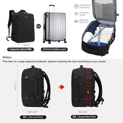 MOLNIA 50L Expandable Travel Backpack for Men Women, Carry On Backpack Airline Approved, Suitcase Backpack with Packing Cubes, Water Resistant Luggage Backpack Daypack Weekender Bag, Black - color: Black With Packing Cubes, size: X-Large